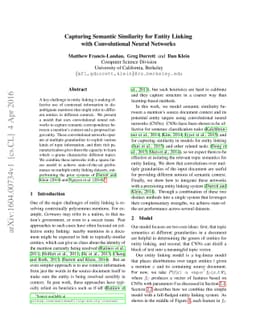 Capturing Semantic Similarity for Entity Linking with Convolutional
  Neural Networks