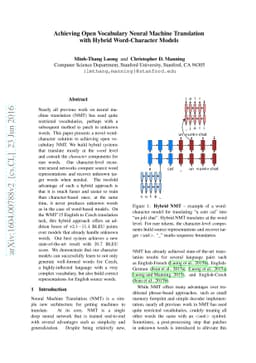 Achieving Open Vocabulary Neural Machine Translation with Hybrid
  Word-Character Models