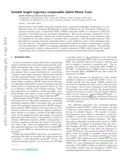 Variable length trajectory compressible hybrid Monte Carlo