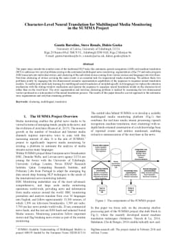 Character-Level Neural Translation for Multilingual Media Monitoring in
  the SUMMA Project