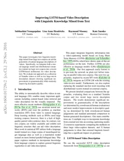 Improving LSTM-based Video Description with Linguistic Knowledge Mined
  from Text
