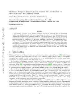 Multilevel Weighted Support Vector Machine for Classification on
  Healthcare Data with Missing Values