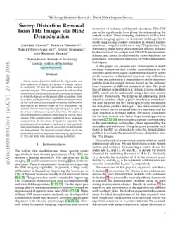 Sweep Distortion Removal from THz Images via Blind Demodulation