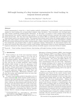 Self-taught learning of a deep invariant representation for visual
  tracking via temporal slowness principle