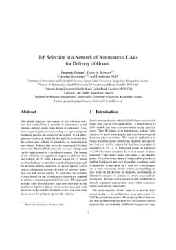 Job Selection in a Network of Autonomous UAVs for Delivery of Goods