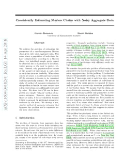 Consistently Estimating Markov Chains with Noisy Aggregate Data