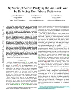 MyTrackingChoices: Pacifying the Ad-Block War by Enforcing User Privacy
  Preferences