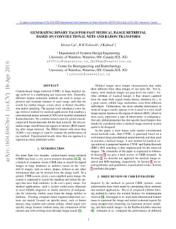 Generating Binary Tags for Fast Medical Image Retrieval Based on
  Convolutional Nets and Radon Transform