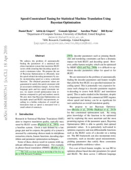 Speed-Constrained Tuning for Statistical Machine Translation Using
  Bayesian Optimization