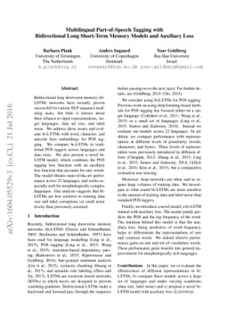 Multilingual Part-of-Speech Tagging with Bidirectional Long Short-Term
  Memory Models and Auxiliary Loss