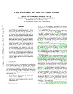 A Deep Neural Network for Chinese Zero Pronoun Resolution