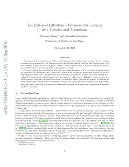 The Extended Littlestone's Dimension for Learning with Mistakes and
  Abstentions