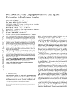 Opt: A Domain Specific Language for Non-linear Least Squares
  Optimization in Graphics and Imaging