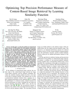Optimizing Top Precision Performance Measure of Content-Based Image
  Retrieval by Learning Similarity Function