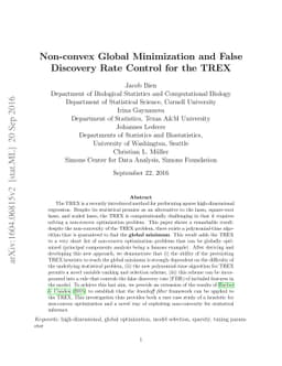 Non-convex Global Minimization and False Discovery Rate Control for the
  TREX