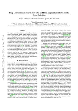 Deep Convolutional Neural Networks and Data Augmentation for Acoustic
  Event Detection
