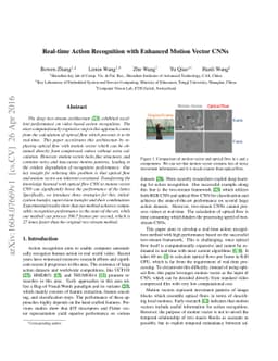 Real-time Action Recognition with Enhanced Motion Vector CNNs