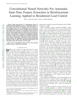 Convolutional Neural Networks For Automatic State-Time Feature
  Extraction in Reinforcement Learning Applied to Residential Load Control