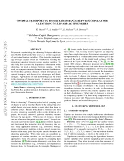 Optimal Transport vs. Fisher-Rao distance between Copulas for Clustering
  Multivariate Time Series