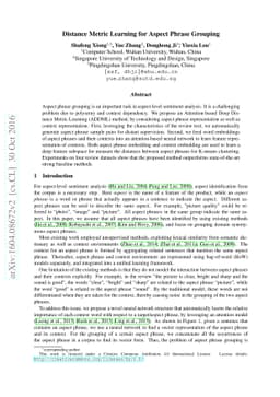 Distance Metric Learning for Aspect Phrase Grouping