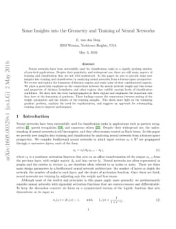 Some Insights into the Geometry and Training of Neural Networks