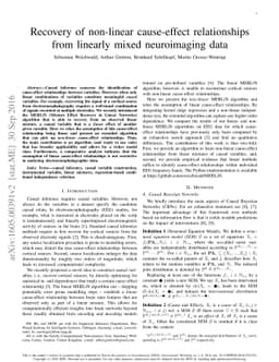 Recovery of non-linear cause-effect relationships from linearly mixed
  neuroimaging data
