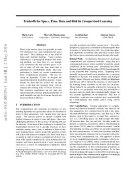 Tradeoffs for Space, Time, Data and Risk in Unsupervised Learning