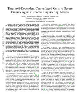 Threshold-Dependent Camouflaged Cells to Secure Circuits Against Reverse
  Engineering Attacks