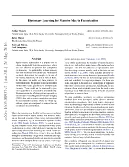 Dictionary Learning for Massive Matrix Factorization