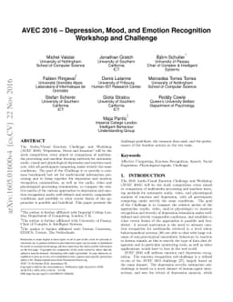 AVEC 2016 - Depression, Mood, and Emotion Recognition Workshop and
  Challenge