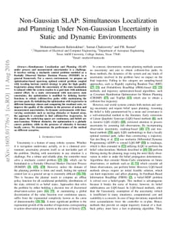 Non-Gaussian SLAP: Simultaneous Localization and Planning Under
  Non-Gaussian Uncertainty in Static and Dynamic Environments