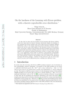 On the hardness of the Learning with Errors problem with a discrete
  reproducible error distribution