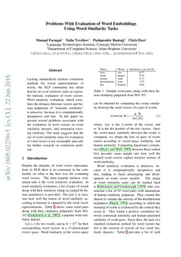 Problems With Evaluation of Word Embeddings Using Word Similarity Tasks