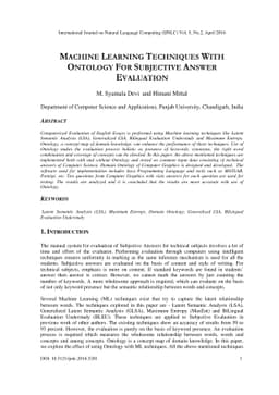 Machine Learning Techniques with Ontology for Subjective Answer
  Evaluation