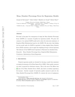 Mean Absolute Percentage Error for regression models