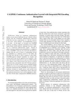 CALIPER: Continuous Authentication Layered with Integrated PKI Encoding
  Recognition