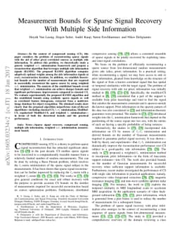 Measurement Bounds for Sparse Signal Reconstruction with Multiple Side
  Information
