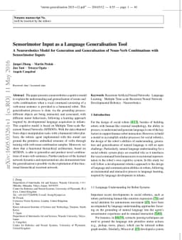 Sensorimotor Input as a Language Generalisation Tool: A Neurorobotics
  Model for Generation and Generalisation of Noun-Verb Combinations with
  Sensorimotor Inputs