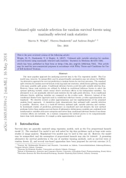 Unbiased split variable selection for random survival forests using
  maximally selected rank statistics