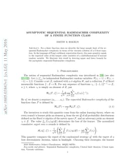 Asymptotic sequential Rademacher complexity of a finite function class