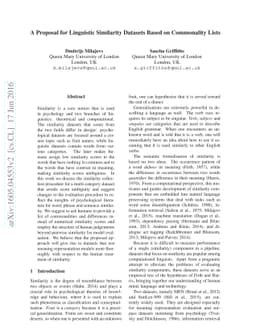 A Proposal for Linguistic Similarity Datasets Based on Commonality Lists