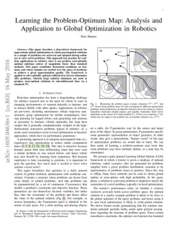 Learning the Problem-Optimum Map: Analysis and Application to Global
  Optimization in Robotics