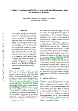 A Critical Examination of RESCAL for Completion of Knowledge Bases with
  Transitive Relations