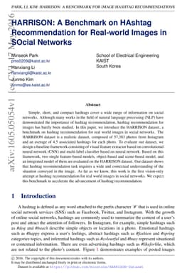 HARRISON: A Benchmark on HAshtag Recommendation for Real-world Images in
  Social Networks