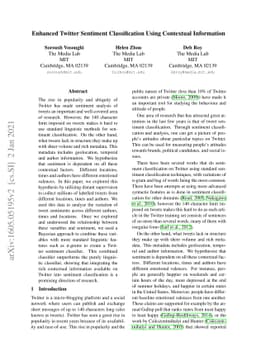 Enhanced Twitter Sentiment Classification Using Contextual Information