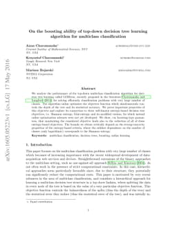 On the boosting ability of top-down decision tree learning algorithm for
  multiclass classification