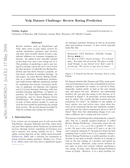 Yelp Dataset Challenge: Review Rating Prediction