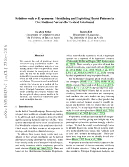 Relations such as Hypernymy: Identifying and Exploiting Hearst Patterns
  in Distributional Vectors for Lexical Entailment