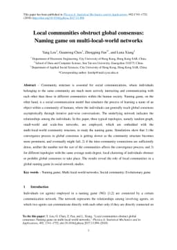 Local communities obstruct global consensus: Naming game on
  multi-local-world networks