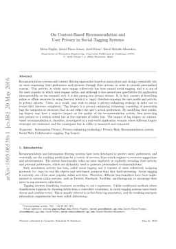 On Content-Based Recommendation and User Privacy in Social-Tagging
  Systems